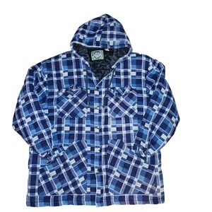 90s Vintage Weeds Flannel Hooded Quilted Snap Front Jacket Men Large Grunge Blu